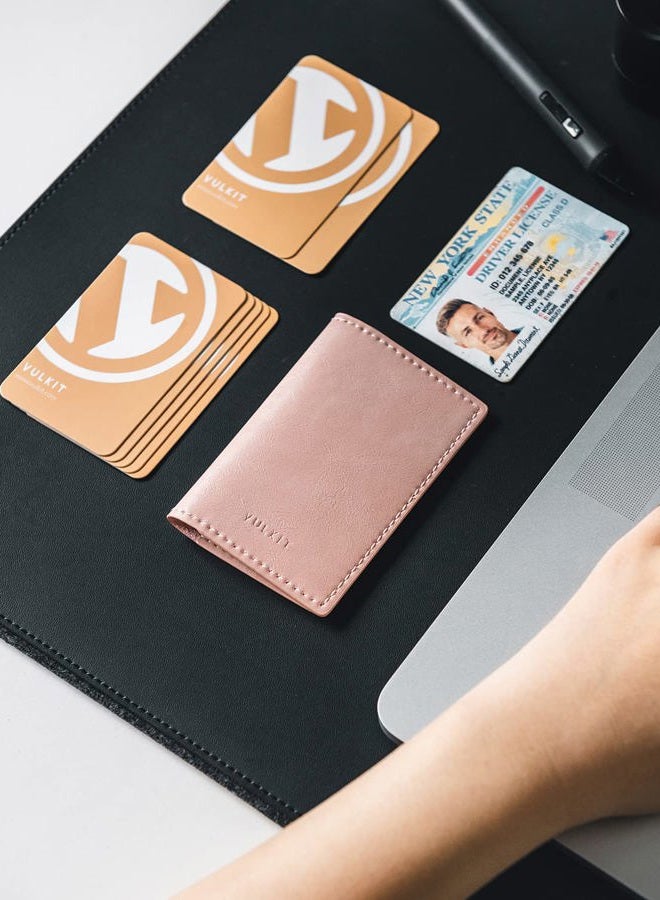 VULKIT Leather Business Card Holder 2 Sided Slim Business Name Card Organizer for Men or Women, Up to hold 20 cards(Rose) - Image 5