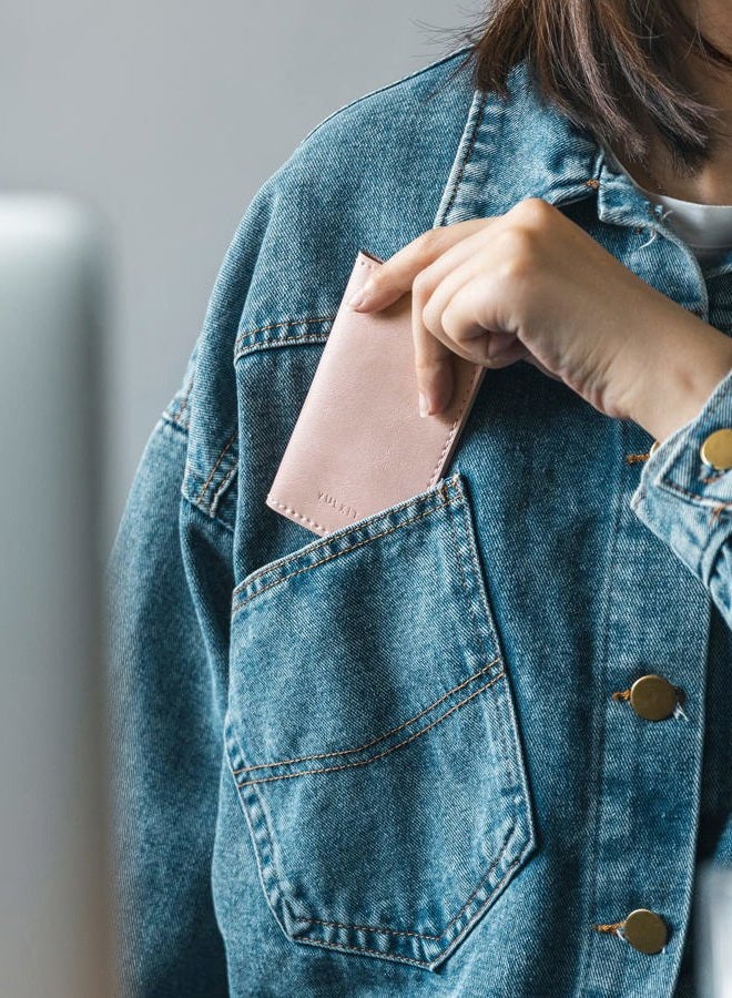 VULKIT Leather Business Card Holder 2 Sided Slim Business Name Card Organizer for Men or Women, Up to hold 20 cards(Rose) - Image 3