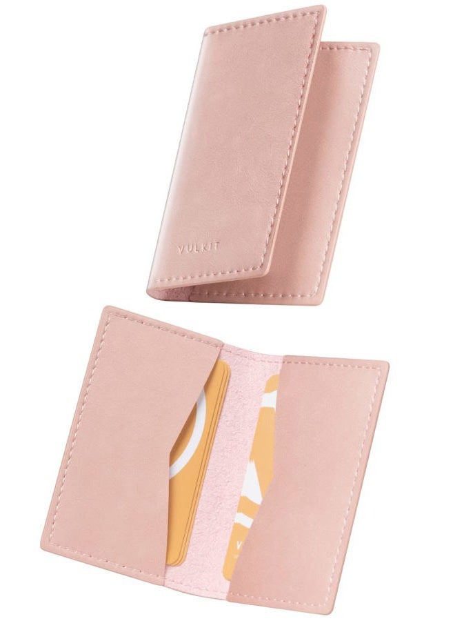 VULKIT Leather Business Card Holder 2 Sided Slim Business Name Card Organizer for Men or Women, Up to hold 20 cards(Rose) - Image 1