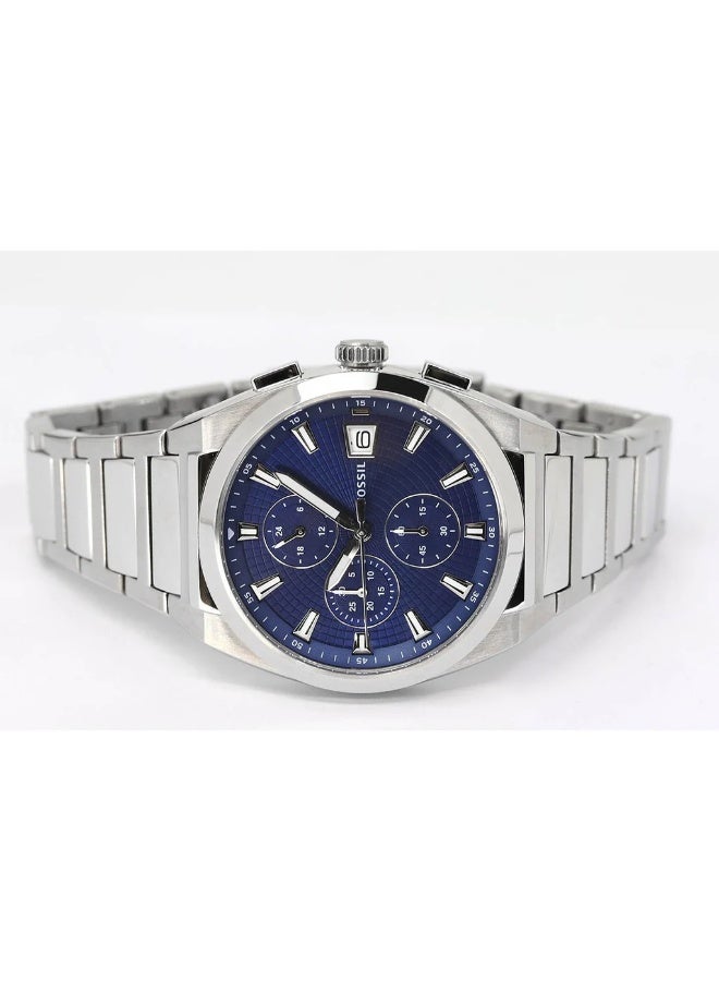 فوسيل Men Fossil Everett FS5795 Men’s Watch – Blue Dial Chronograph, Silver Stainless Steel Bracelet, Quartz, 42mm, 50M Water Resistant - Image 4