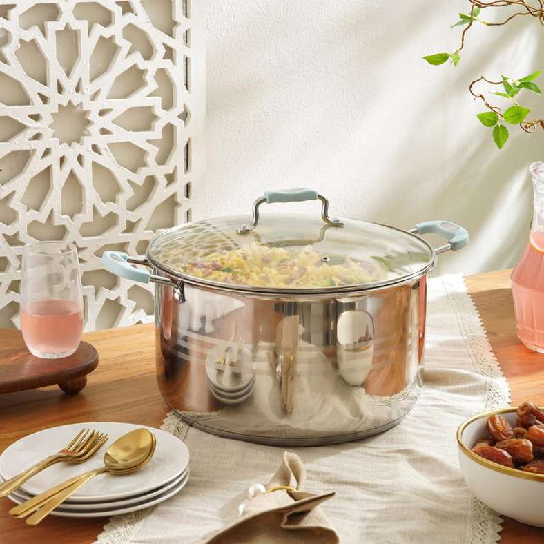 Pan Home Casa Stainless Steel Cooking Pot With Lid Dia24cm -Chrome