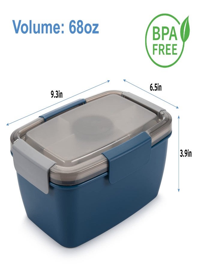 Freshmage Salad Lunch Container To Go, 2 Packs 68oz Large Salad Bowls with 4 Compartments, Salad Dressings Container for Salad Toppings, Snacks, Men, Women (Pink+Blue) - Image 5