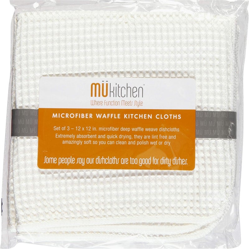 Mukitchen MÜkitchen Waffle Microfiber Dish Cloth | Durable & Super Absorbent for Cleaning & Drying | Set of 3 | White Tiered cost purchase alternatives - Image 1