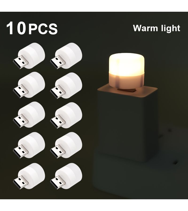 10pcs USB Night Light Mini LED Bulbs Warm White Portable Ambient Lighting For Home Office - Image 2