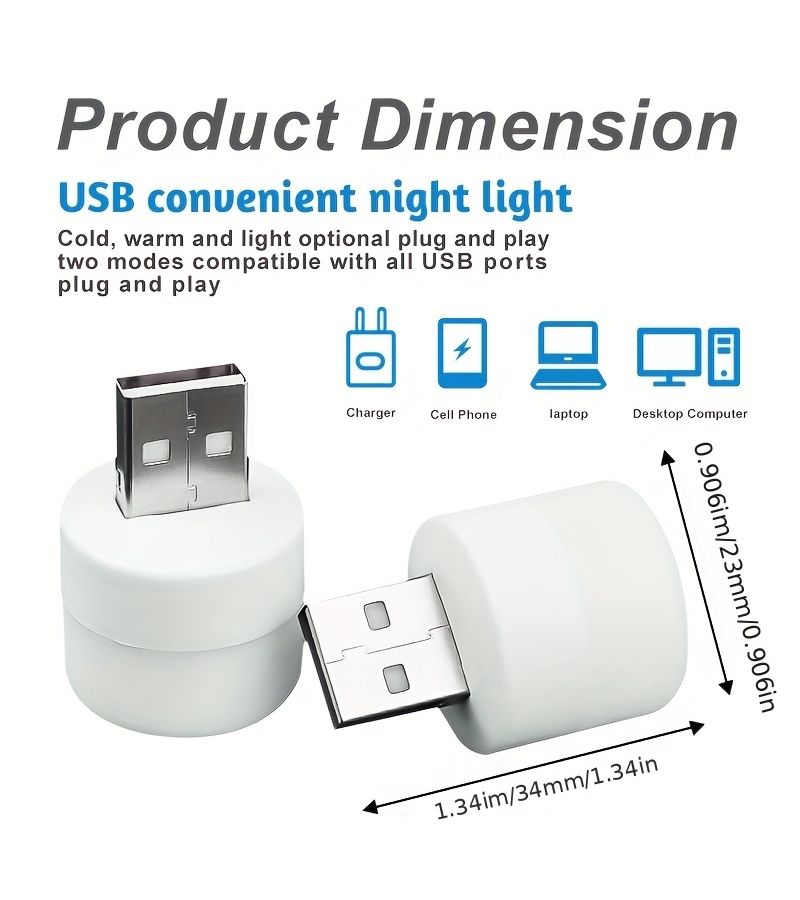 10pcs USB Night Light Mini LED Bulbs Warm White Portable Ambient Lighting For Home Office - Image 5