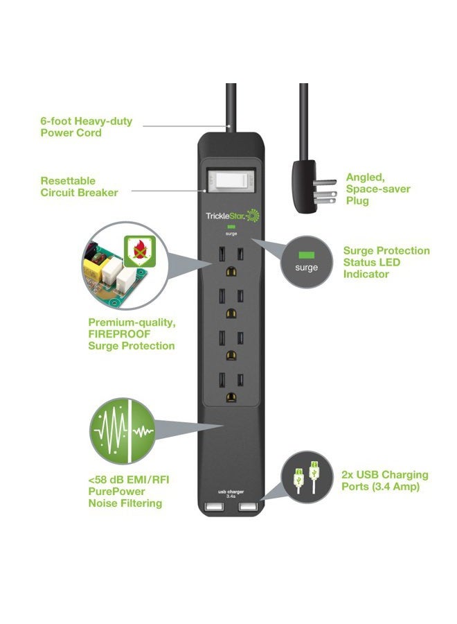 TrickleStar 4-Outlet PRO Series Surge Protector with 2 USB Charging Ports - Image 3