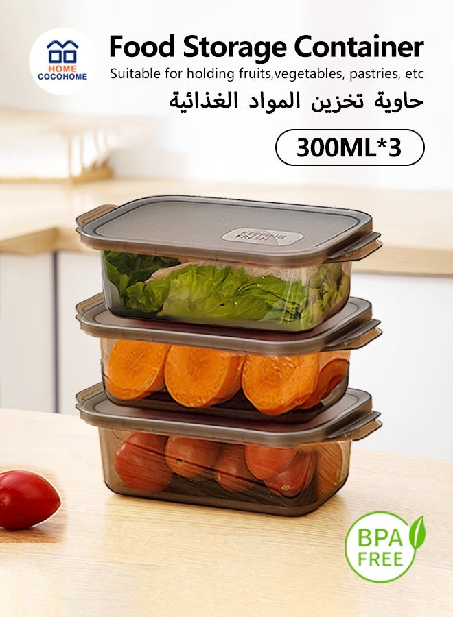 كوخ المنزل منظم ثلاجه,3 قطع صندوق تخزين الأطعمة المبردة بغطاء 300 مل، مواد غذائية بلاستيكية، قابلة للتكديس، حاوية أنسجة تخزين الفاكهة والبيض والخضروات - Image 1