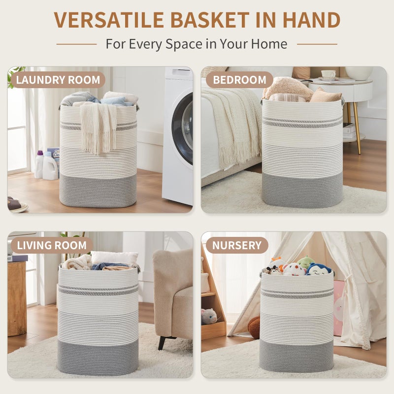 AINUOQI Laundry Basket with Handles - Blanket Basket & Hampers for Bedroom Aesthetic, Laundry Hamper & Blanket Storage for Living Room, Clothes Hamper, Tall, Large 17" x 14" x 22â€, Grey - Image 3