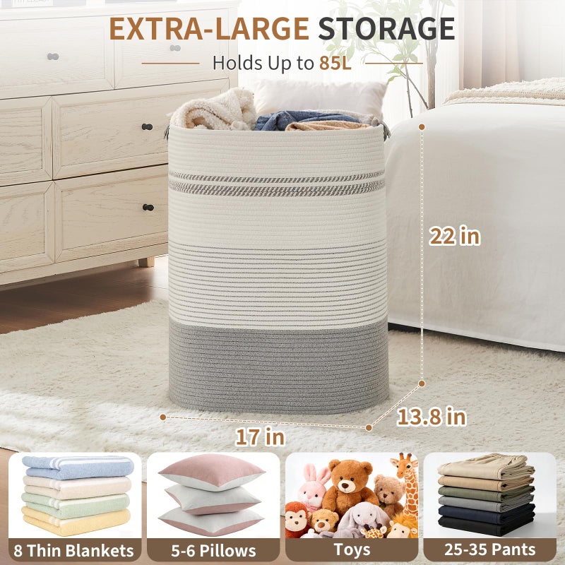 AINUOQI Laundry Basket with Handles - Blanket Basket & Hampers for Bedroom Aesthetic, Laundry Hamper & Blanket Storage for Living Room, Clothes Hamper, Tall, Large 17" x 14" x 22â€, Grey - Image 2