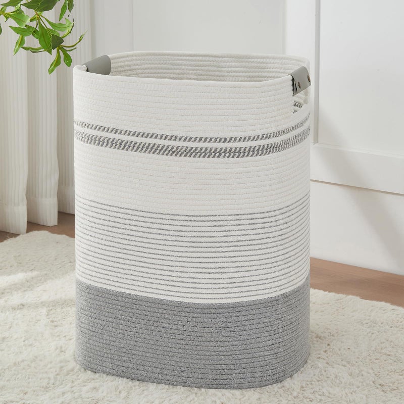 AINUOQI Laundry Basket with Handles - Blanket Basket & Hampers for Bedroom Aesthetic, Laundry Hamper & Blanket Storage for Living Room, Clothes Hamper, Tall, Large 17" x 14" x 22â€, Grey - Image 1