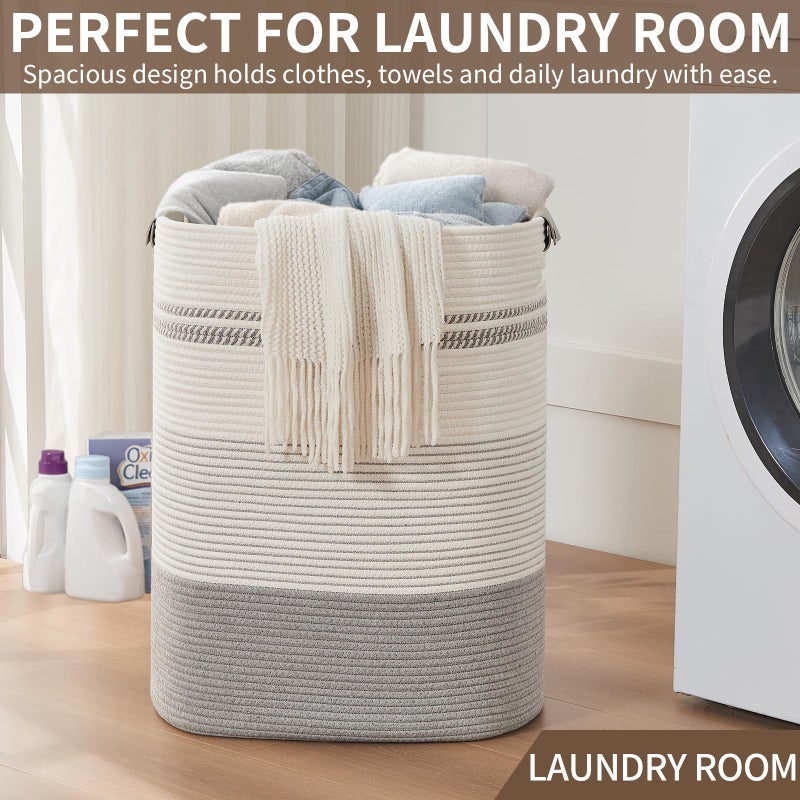 AINUOQI Laundry Basket with Handles - Blanket Basket & Hampers for Bedroom Aesthetic, Laundry Hamper & Blanket Storage for Living Room, Clothes Hamper, Tall, Large 17" x 14" x 22â€, Grey - Image 5