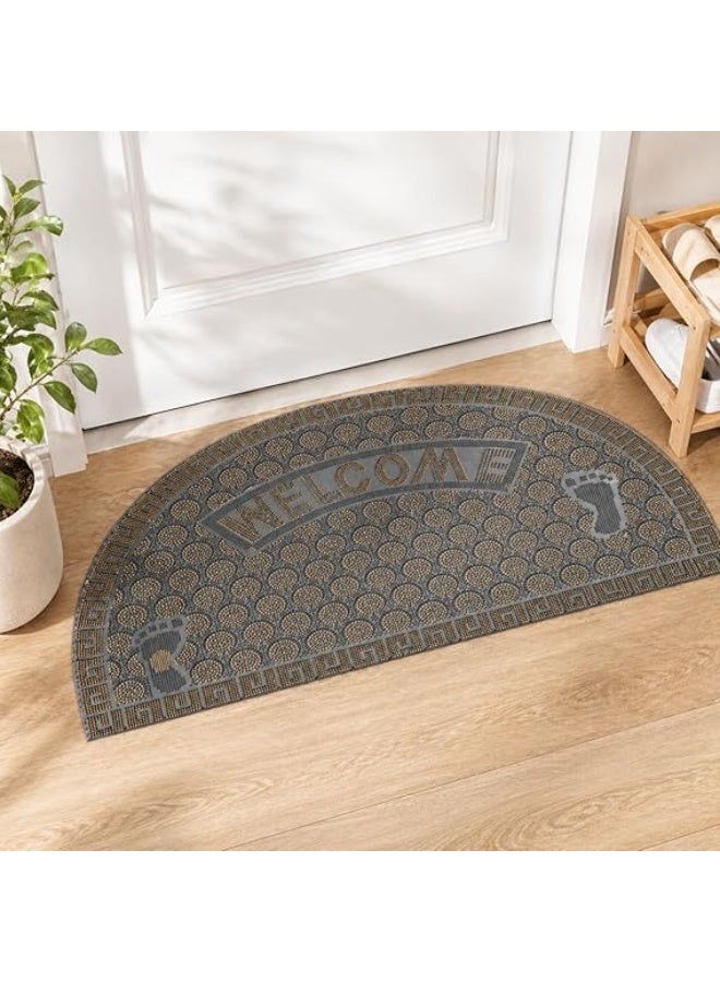 Non-slip semi-circular welcome mat – rubber entrance mat for dirt collection and shoe cleaning, for indoor and outdoor use - Image 2