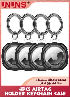 UNUNS 4 Pack AirTag Holder Keychain Case,Solid Full-Body Protection Cover Anti-Scratch Clear Shell With Key Ring For Apple Air Tag Accessories,Works With Keychain/Dog Coller/Cat Coller,Black  - Image 1