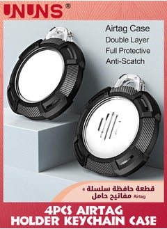 UNUNS 4 Pack AirTag Holder Keychain Case,Solid Full-Body Protection Cover Anti-Scratch Clear Shell With Key Ring For Apple Air Tag Accessories,Works With Keychain/Dog Coller/Cat Coller,Black  - Image 2