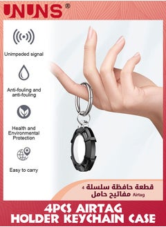 UNUNS 4 Pack AirTag Holder Keychain Case,Solid Full-Body Protection Cover Anti-Scratch Clear Shell With Key Ring For Apple Air Tag Accessories,Works With Keychain/Dog Coller/Cat Coller,Black  - Image 3