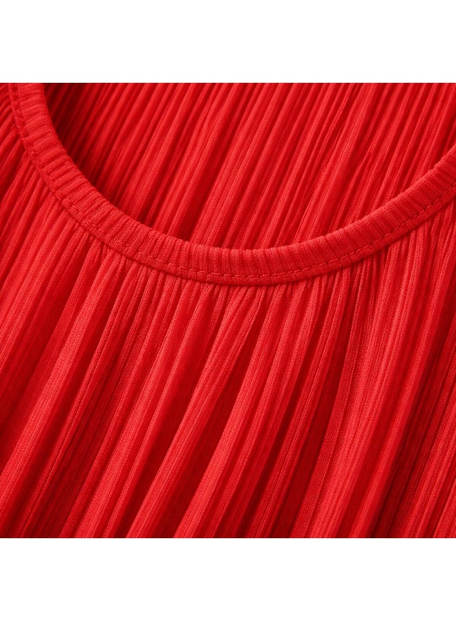 Women's Pleated Maxi Dress, Red, Sleeveless, Breathable Lightweight Fabric, Comfortable Fit, Flowing Silhouette - Image 5