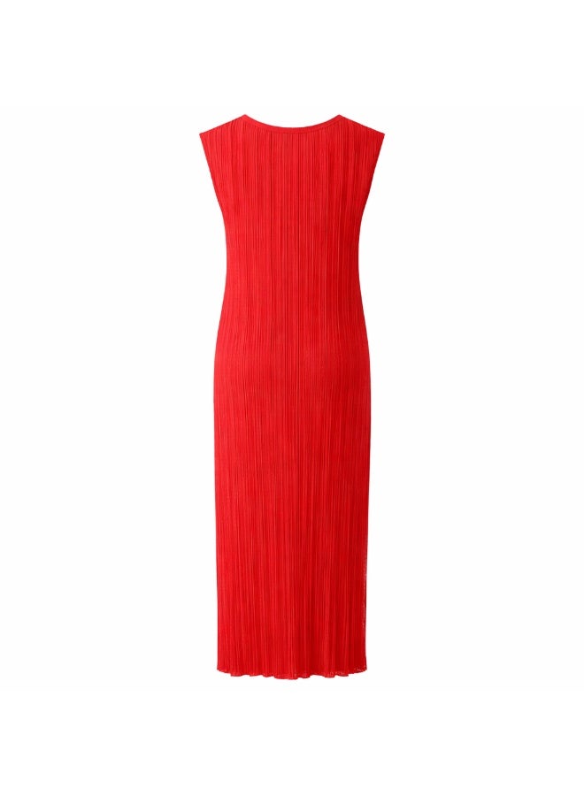 Women's Pleated Maxi Dress, Red, Sleeveless, Breathable Lightweight Fabric, Comfortable Fit, Flowing Silhouette - Image 2