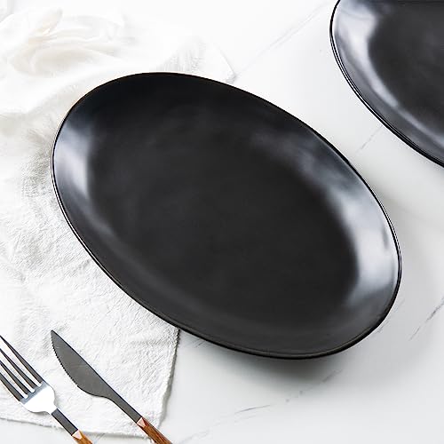 Magclay Porcelain Serving Platters, 12 Inch Large Serving Trays, Oval Serving Plates for Dessert Appetizers Meat/Entertaining/Party, Set of 3, Matte Black - Image 4