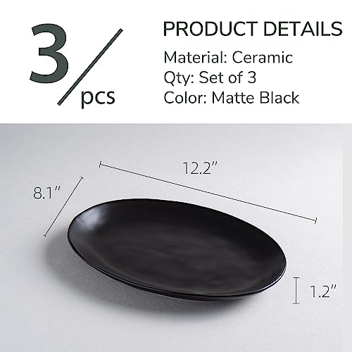 Magclay Porcelain Serving Platters, 12 Inch Large Serving Trays, Oval Serving Plates for Dessert Appetizers Meat/Entertaining/Party, Set of 3, Matte Black - Image 2