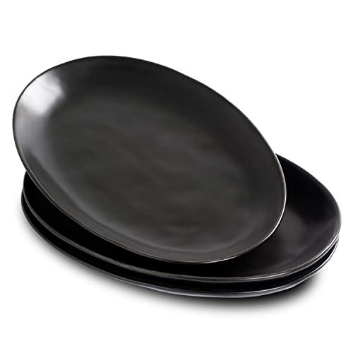 Magclay Porcelain Serving Platters, 12 Inch Large Serving Trays, Oval Serving Plates for Dessert Appetizers Meat/Entertaining/Party, Set of 3, Matte Black - Image 1