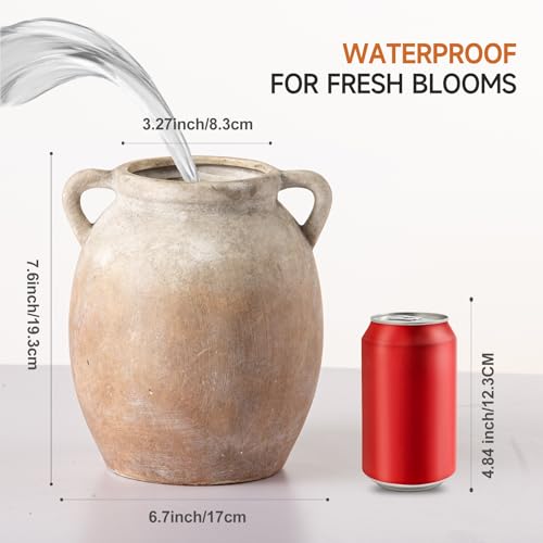 Dobbyby Ceramic Flower Vase 7.6 inch Farmhouse Rustic Vase Decorative Pottery Terracotta Vases for Home Decor Table Mantle Fireplace Living Room Bathroom Wedding Centerpiece (Aged Terra) - Image 3