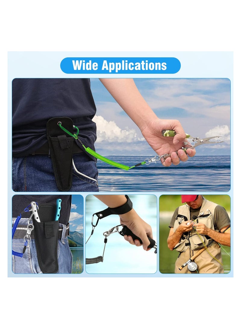 10 Pack Heavy Duty Fishing Lanyards with 2 Sizes, Retractable Safety Tool Ropes, Coiled Steel Wire Leash with Carabiner and Keychain for Pliers, Boating, and Kayak Accessories. - Image 2