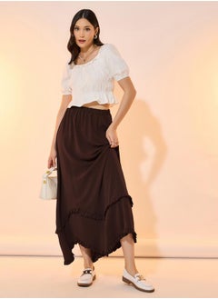 Take Two Solid Ruffled Detail Asymmetrical Hem Maxi Skirt  - Image 1