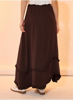 Take Two Solid Ruffled Detail Asymmetrical Hem Maxi Skirt  - Image 4
