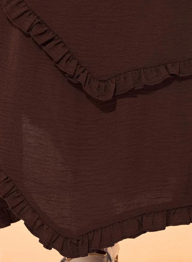 تايك تو Solid Ruffled Detail Asymmetrical Hem Maxi Skirt