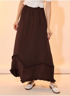 Take Two Solid Ruffled Detail Asymmetrical Hem Maxi Skirt  - Image 2