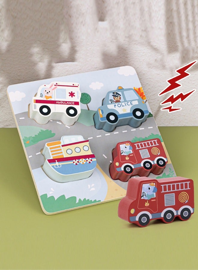 بيبي مجموعة أحجية الصور المقطوعة لمركبات الأطفال الصغار من بايبي للأطفال، ألغاز صوت سيارات الأطفال الصغار التعرف على الأشكال ألغاز خشبية تعليمية للأطفال الرضع من الأولاد والبنات  متعددة الألوان - Image 1