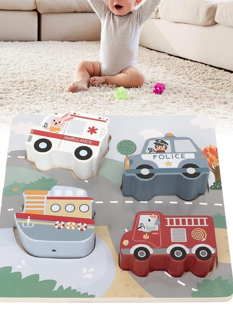 بيبي مجموعة أحجية الصور المقطوعة لمركبات الأطفال الصغار من بايبي للأطفال، ألغاز صوت سيارات الأطفال الصغار التعرف على الأشكال ألغاز خشبية تعليمية للأطفال الرضع من الأولاد والبنات  متعددة الألوان - Image 4