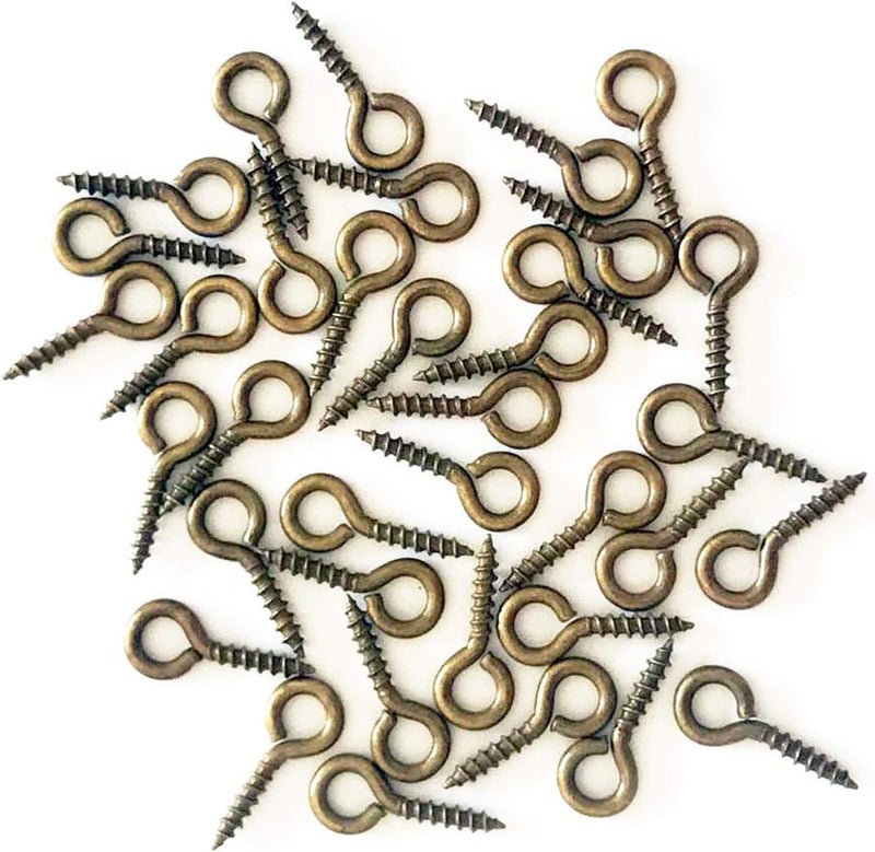 IDEALSV Small Screw Eyes Pin Hook Eyelets Screw Threaded Key Chain Hooks 10 x 5mm Mini Screw Eyes Pin Hoop for Jewelry Making Bronze 300 Pack - Image 1