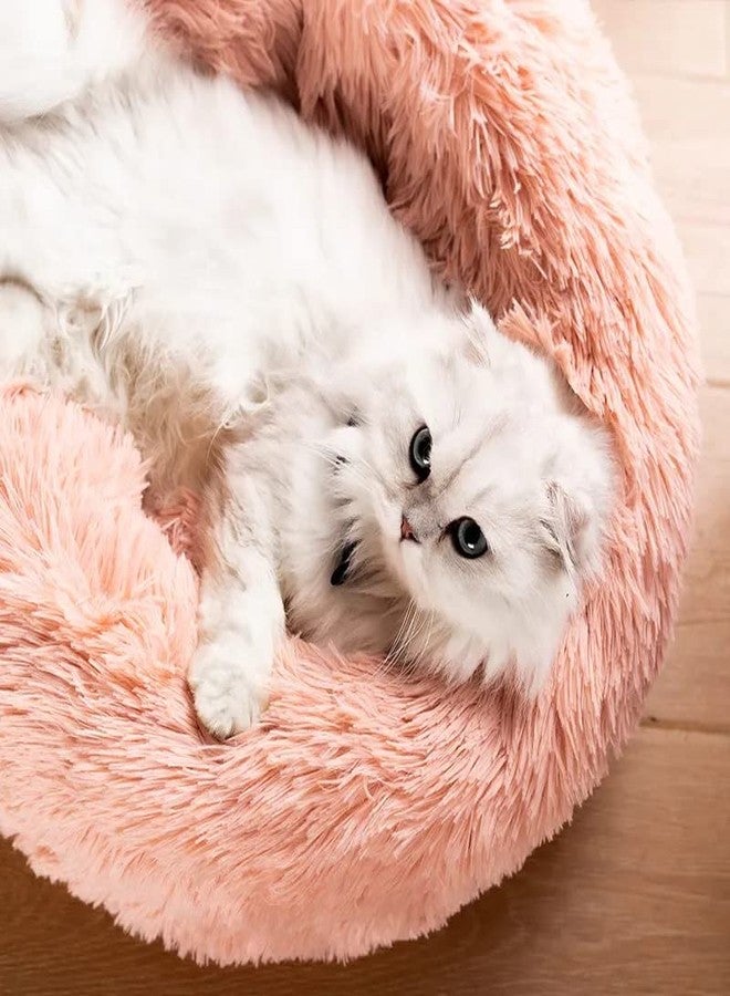 Cat Beds for Indoor Cats - Cat Bed Washable 20/24 inches, Dog Beds for Small Medium Dogs, Anti Anxiety Round Fluffy Plush Faux Fur Pet Bed, Thick Bottom (Pink, Medium) - Image 4