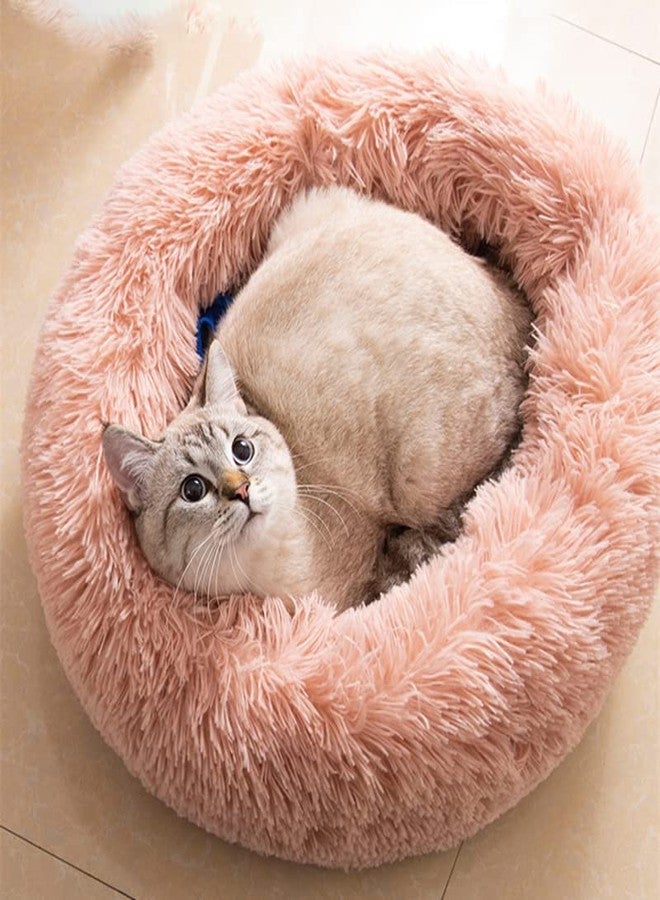 Cat Beds for Indoor Cats - Cat Bed Washable 20/24 inches, Dog Beds for Small Medium Dogs, Anti Anxiety Round Fluffy Plush Faux Fur Pet Bed, Thick Bottom (Pink, Medium) - Image 1