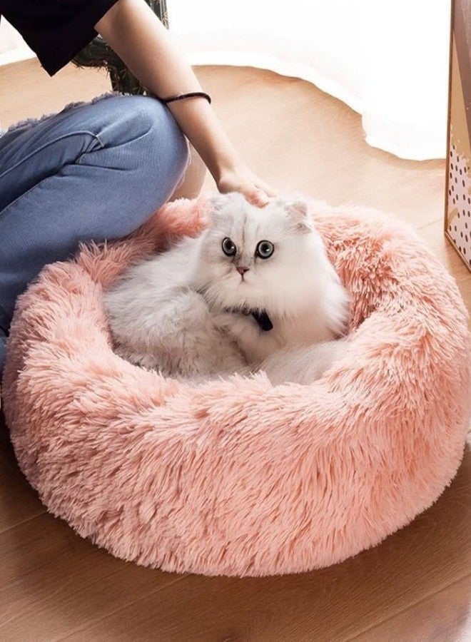 Cat Beds for Indoor Cats - Cat Bed Washable 20/24 inches, Dog Beds for Small Medium Dogs, Anti Anxiety Round Fluffy Plush Faux Fur Pet Bed, Thick Bottom (Pink, Medium) - Image 3