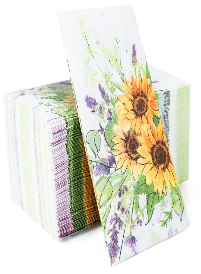 YOCHANDA 100 Pack Spring Sunflower Floral Guest Hand Towels Disposable for Bathroom, Sunflower Paper Napkins Decorative Spring Flowers Napkins for Bathroom Toilet Powder Room Holiday Wedding Bridal Shower - Image 1