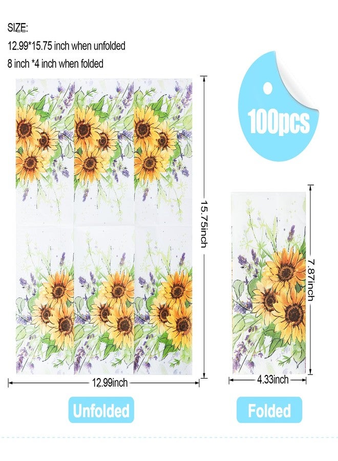 YOCHANDA 100 Pack Spring Sunflower Floral Guest Hand Towels Disposable for Bathroom, Sunflower Paper Napkins Decorative Spring Flowers Napkins for Bathroom Toilet Powder Room Holiday Wedding Bridal Shower - Image 2