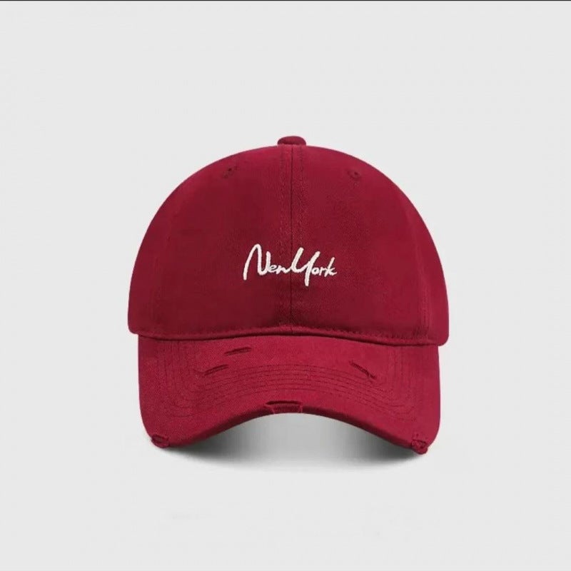 Distressed Embroidery Baseball Cap for Women, Letter Design, Wide Brim, Sun Protection - Image 3