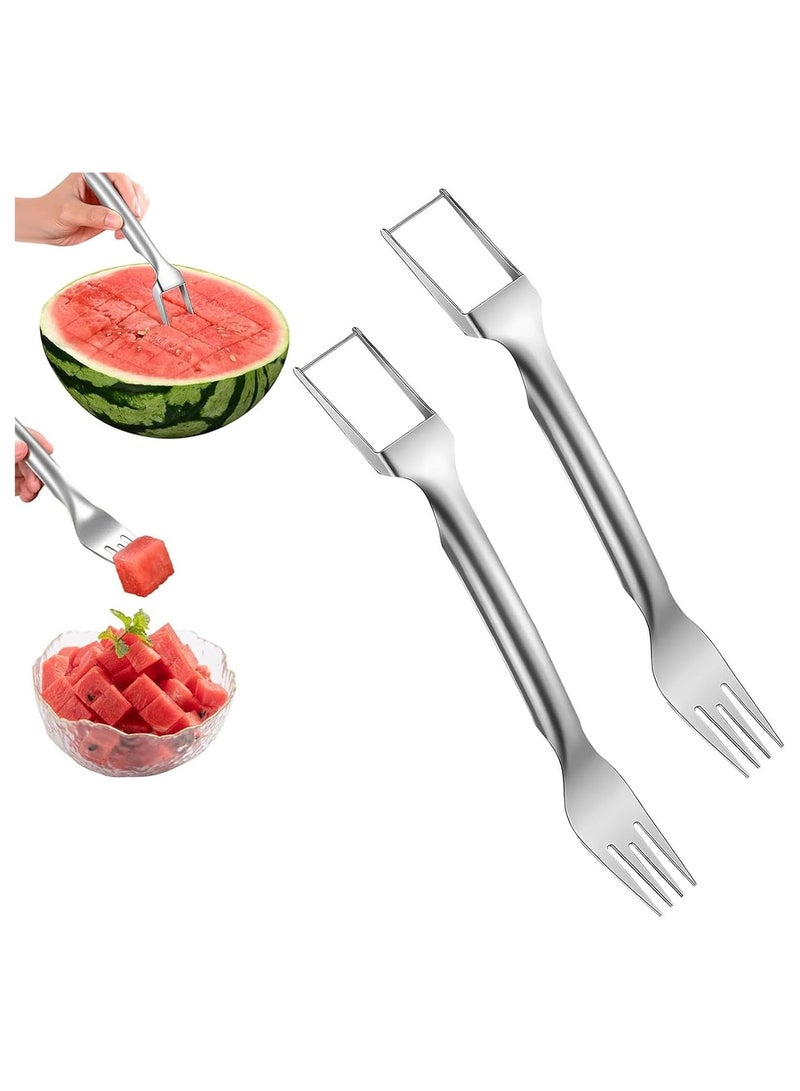 2-in-1 Watermelon Fork, 2PCS Watermelon Slicer Cutter Summer Watermelon Fruit Cutting Fork,watermelon Fork Slicer Cutter Stainless Steel Fruit Cutter Carving Tool for Home Party Family Camping  - Image 1