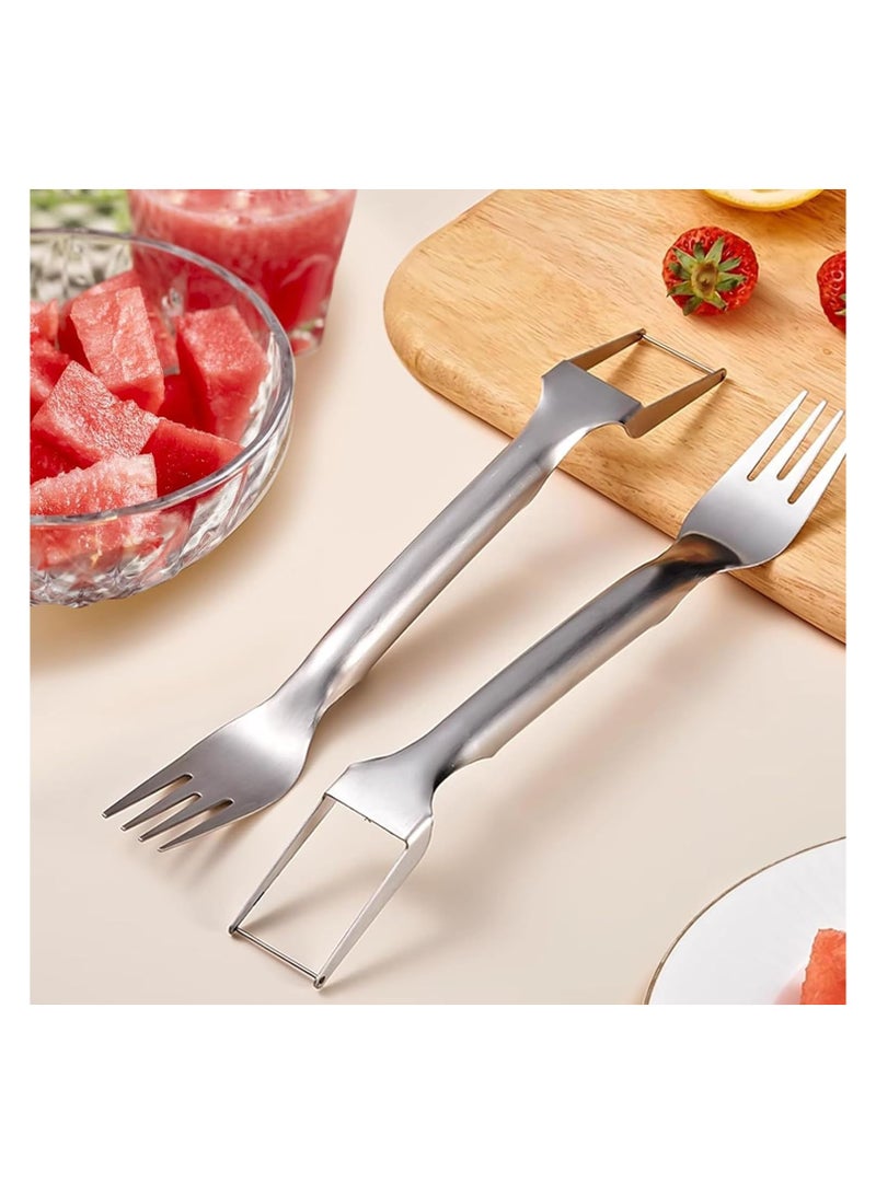 2-in-1 Watermelon Fork, 2PCS Watermelon Slicer Cutter Summer Watermelon Fruit Cutting Fork,watermelon Fork Slicer Cutter Stainless Steel Fruit Cutter Carving Tool for Home Party Family Camping  - Image 2