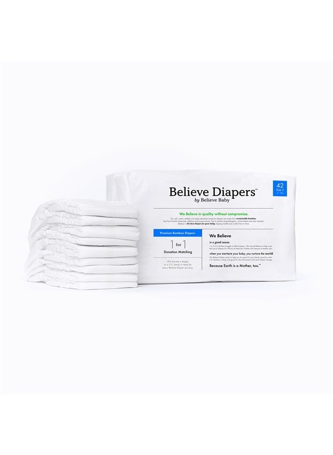 Believe Baby 100% Bamboo Viscose Baby Diapers Size 3 - Premium, Super-Absorbent, Hypoallergenic for Sensitive Skin, Chemical-Free, Unscented Diaper for Babies- 16-28 Lbs- 42 Ct - Image 1