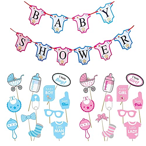 TOYXE Baby Shower Banner with Photo Booth Props Set of 27 - Image 1
