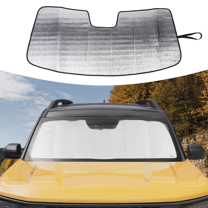 JWWY Windshield Sunshade Window Sun Shade for 2021-2024+ Ford Bronco Accessories,Foldable Sun Shield Upgrade Reflective Polyester Cover Block Heat and Block UV Rays - Image 1