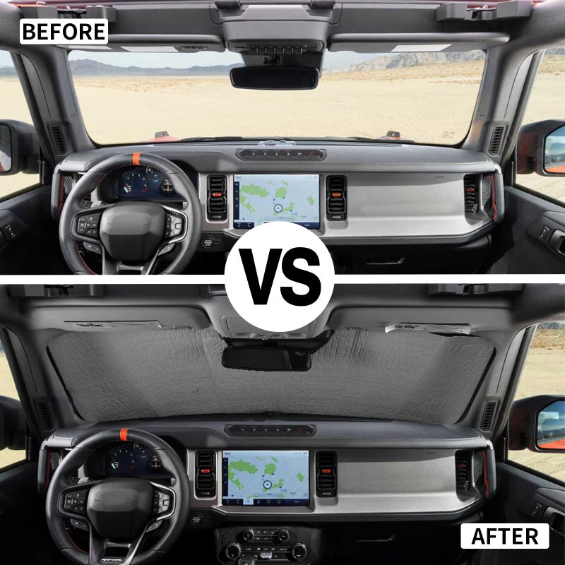 JWWY Windshield Sunshade Window Sun Shade for 2021-2024+ Ford Bronco Accessories,Foldable Sun Shield Upgrade Reflective Polyester Cover Block Heat and Block UV Rays - Image 2