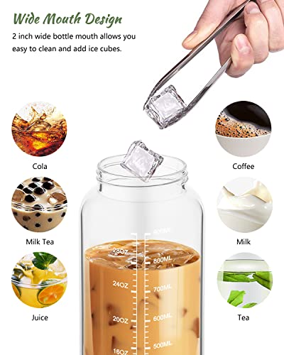 Nefeeko 32 oz Glass Water Bottles with Straw, Time Marker, Motivational 1 Liter BPA FREE Leakproof Reusable Glass Water Bottle with Silicone Sleeve, Bamboo, Spout Lid - Image 3