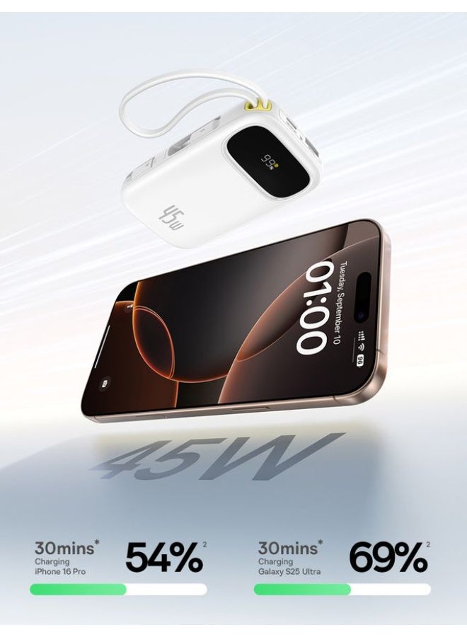 بيسوس باور بانك EnerFill FC31 بسعة 10000 مللي أمبير و45 واط للشحن السريع مع كابلين USB-C مدمجين وشاشة رقمية - القمر - Image 5