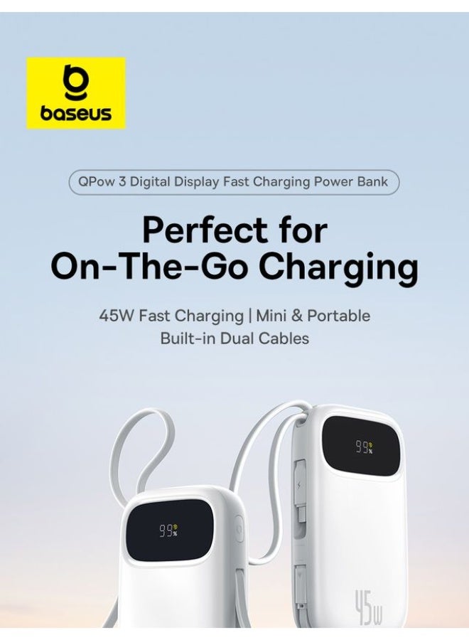 بيسوس باور بانك EnerFill FC31 بسعة 10000 مللي أمبير و45 واط للشحن السريع مع كابلين USB-C مدمجين وشاشة رقمية - القمر - Image 3