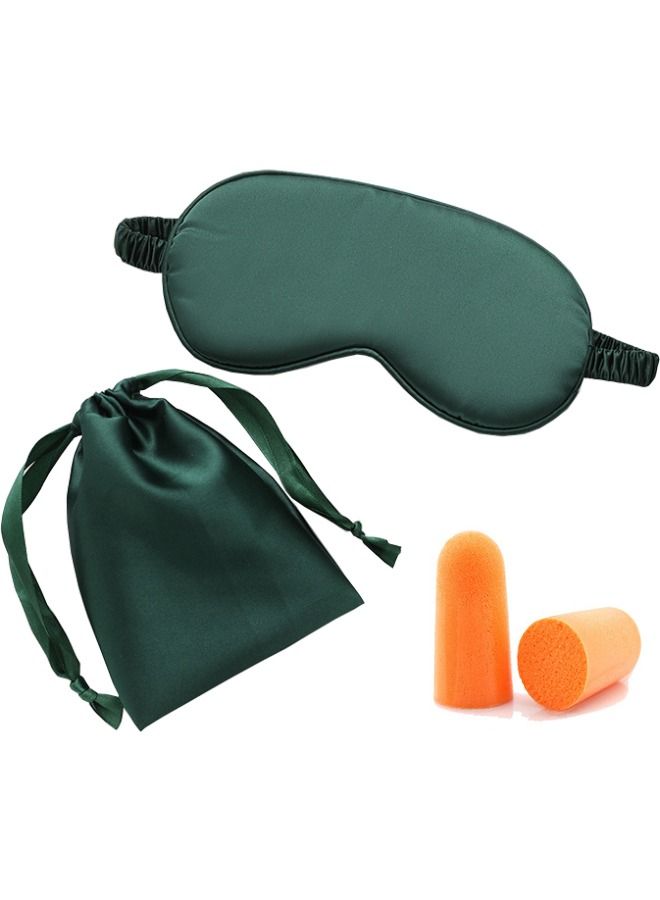 Generic Natural Silk Satin Sleeping Eye Mask，with Double Layer Silk Filling，Eyeshade Cover with Ear Plugs，Eye Cover with Storage Cloth Bag，Suitable for Full Night's Sleep, Travel and Nap（Green)  - Image 1