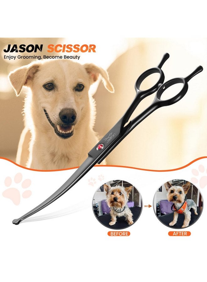 جيسون مقص العناية بالكلاب من جيسون مقاس 7.5 بوصة - مقص احترافي منحني لأعلى برؤوس مستديرة من الفولاذ المقاوم للصدأ للكلاب والقطط والحيوانات الأليفة الأخرى (منحني برؤوس مستديرة، أسود) - Image 2